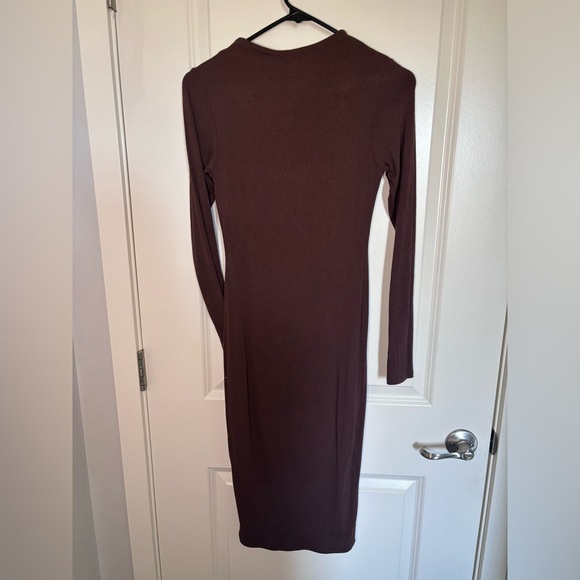 Naked Wardrobe Brown Long Sleeve Midi Dress - Picture 4 of 5